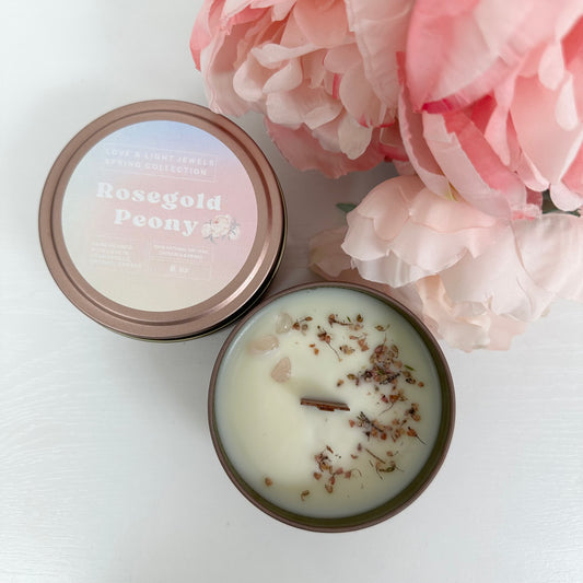 Rosegold Peony Tin Candle