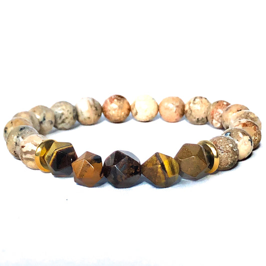 Geo Hex Beaded Bracelet - Tiger’s Eye - Love & Light Jewels