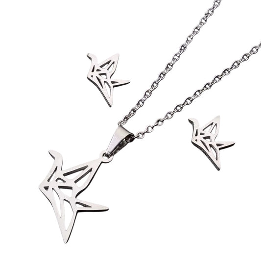 Paper Crane Necklace & Studs Set