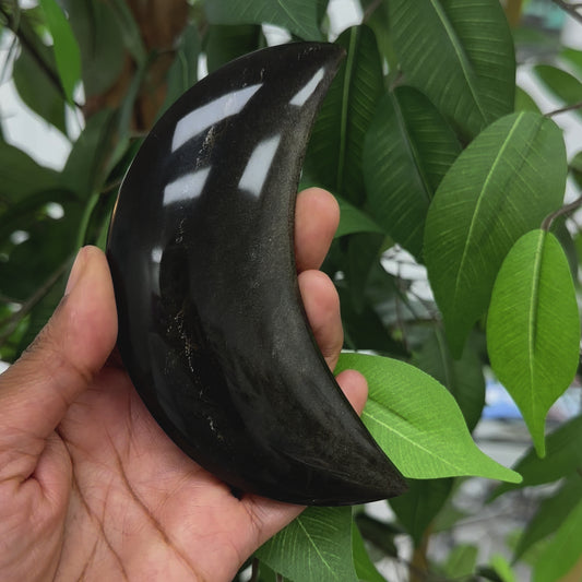 Golden Sheen Obsidian Crescent Moon