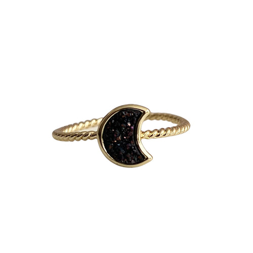 Druzy Stacking Ring - Crescent Moon