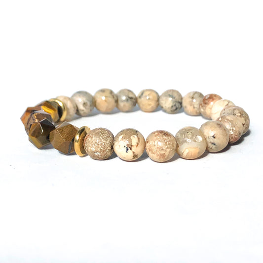 Geo Hex Beaded Bracelet - Tiger’s Eye - Love & Light Jewels