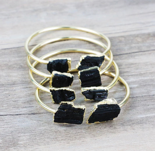 Black Tourmaline Nugget Bangle - Love & Light Jewels