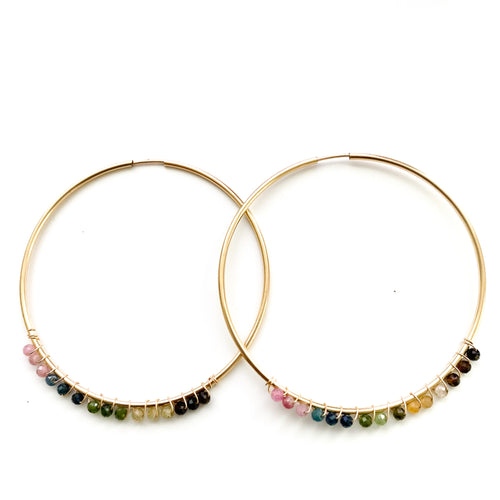 14K Gold Filled Gemstone Infinity Hoop Earrings